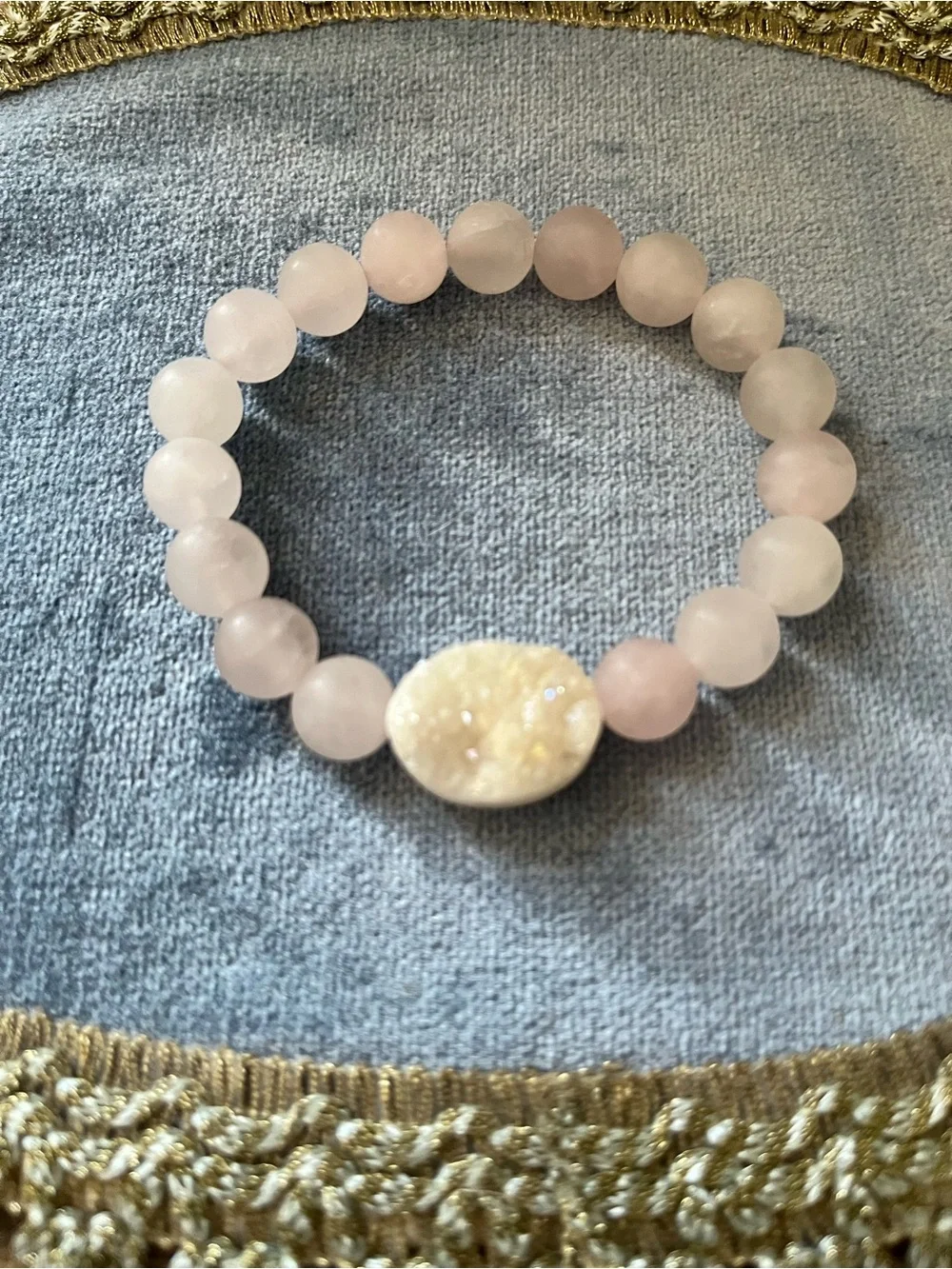 Rose Quartz Beaded Bracelet with Druzy Accent